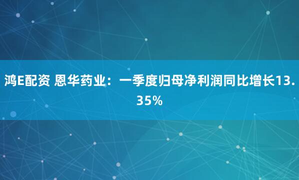鸿E配资 恩华药业：一季度归母净利润同比增长13.35%
